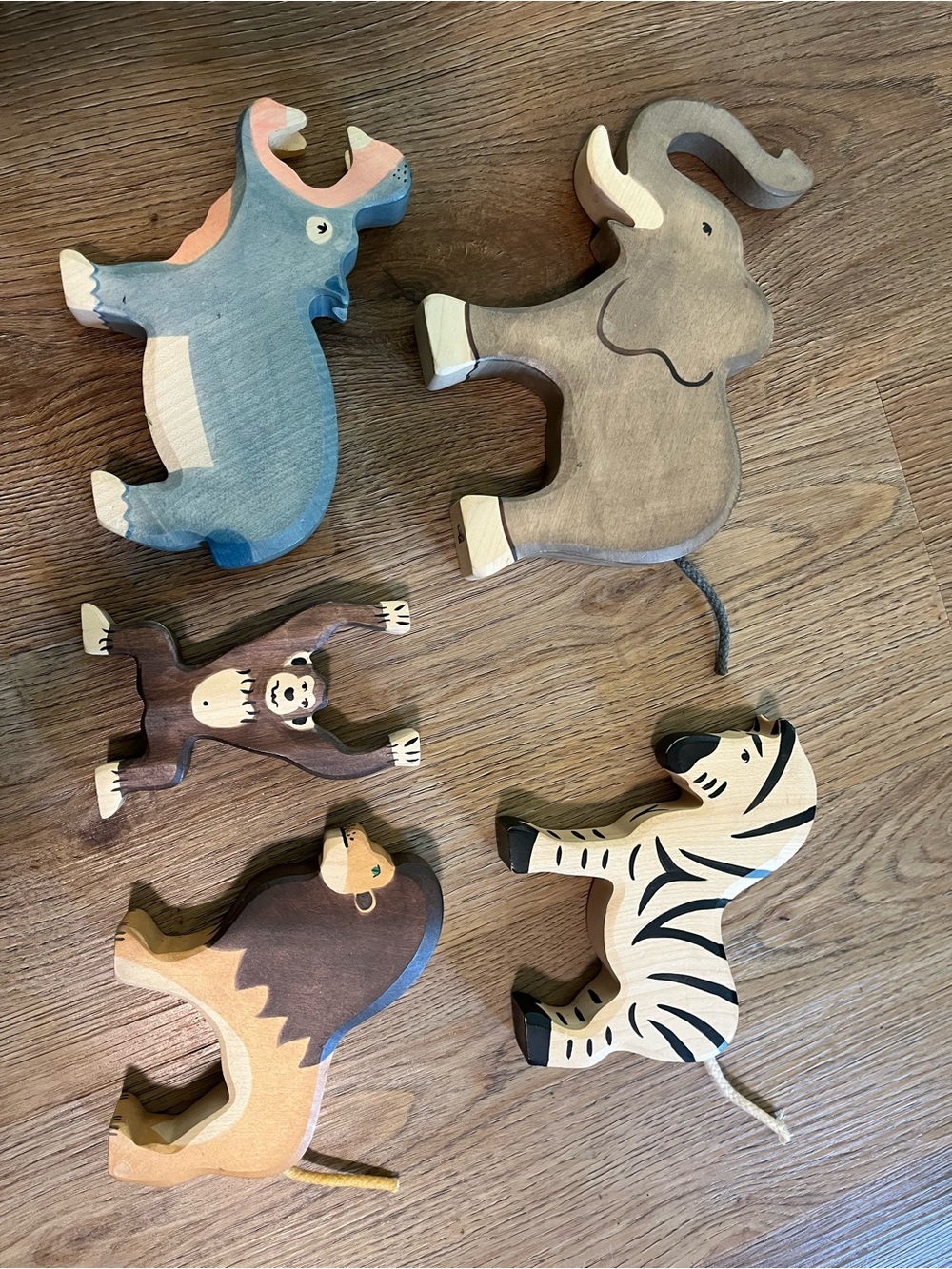 Holztiger Wooden Safari Animal Toy Set - Elephant, Zebra, Hippo, Monkey, Lion
